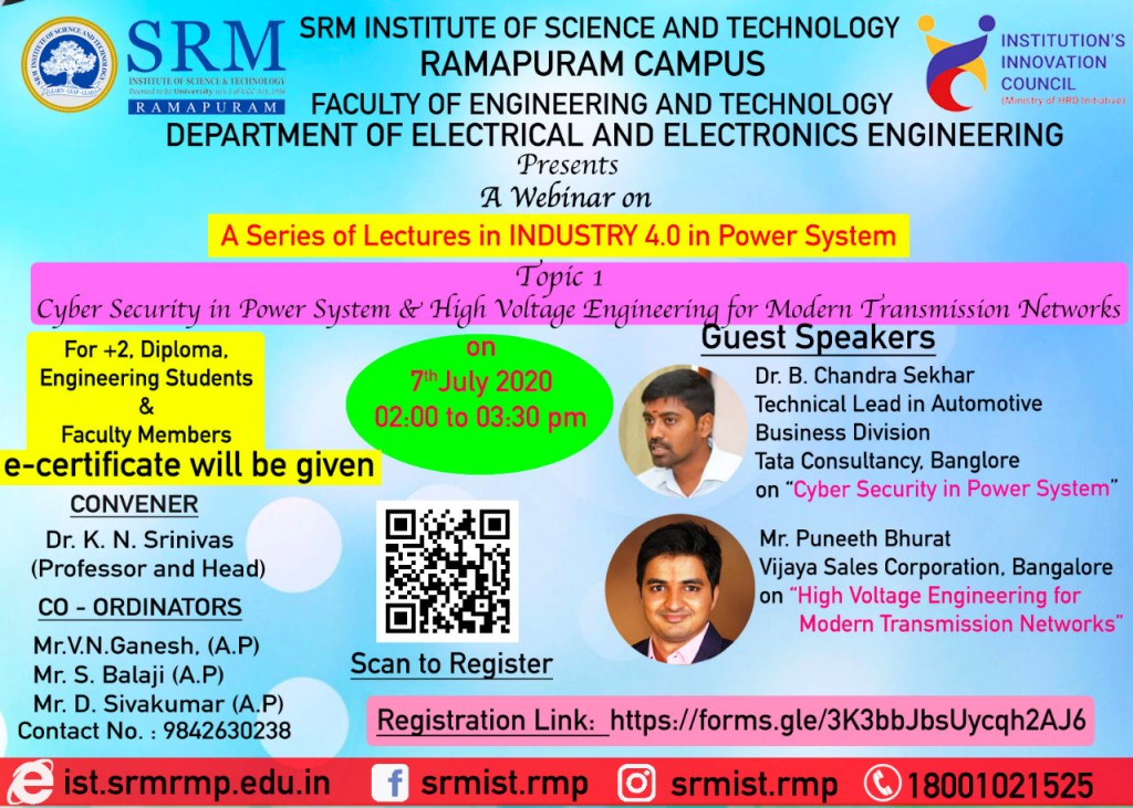 Online Lecture on Industry 4.0 Organised by SRM Institute of Science & Technology –&nbsp;Ramapuram.